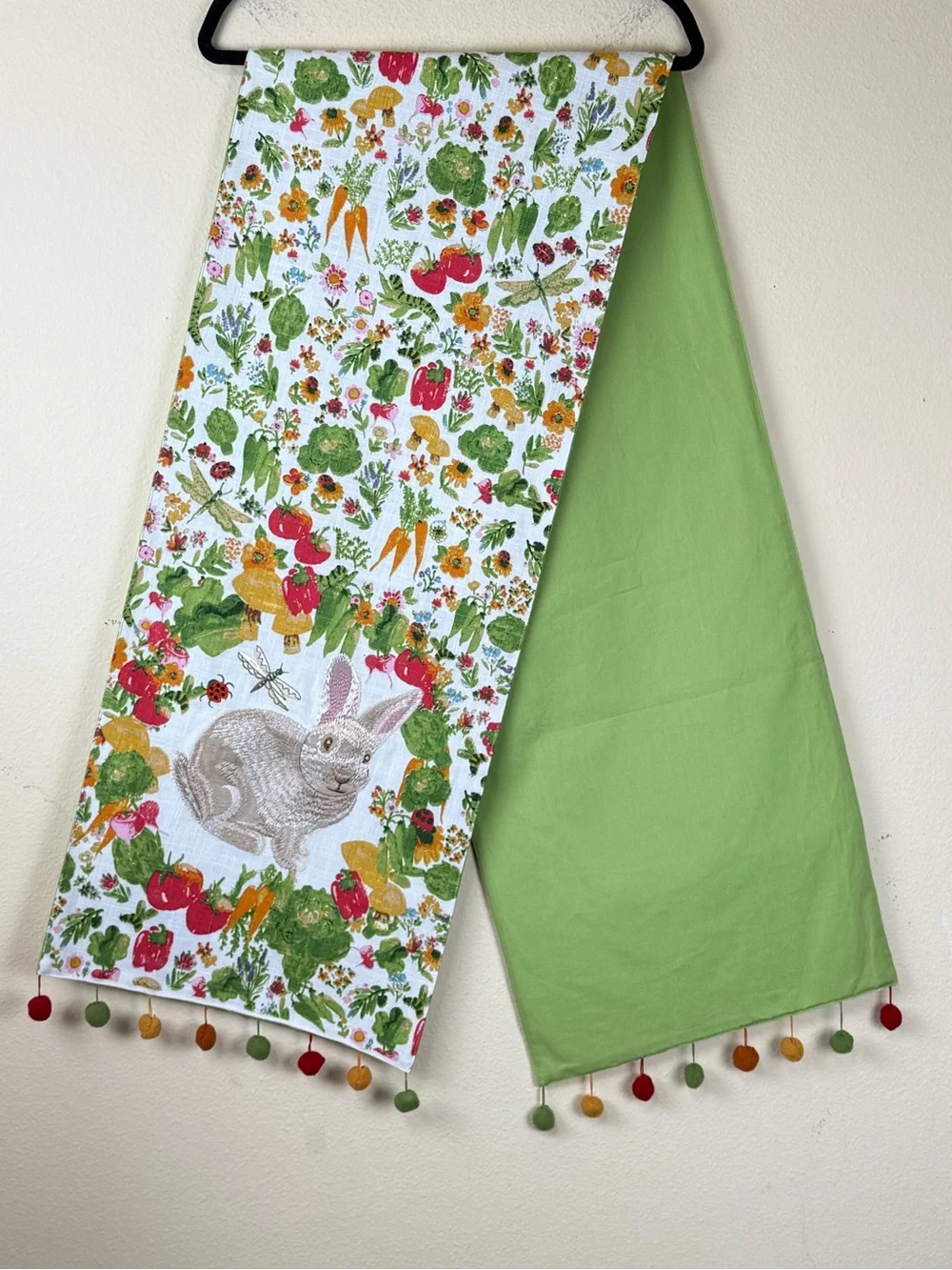 Pier 1 Table Runner Easter Embroidered Bunny Garden Spring Pom Pom 72